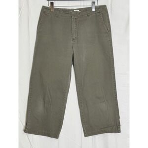 Calvin Klein Jeans Womens 14 Olive Green Wide Leg Cropped Cotton Twill Pants